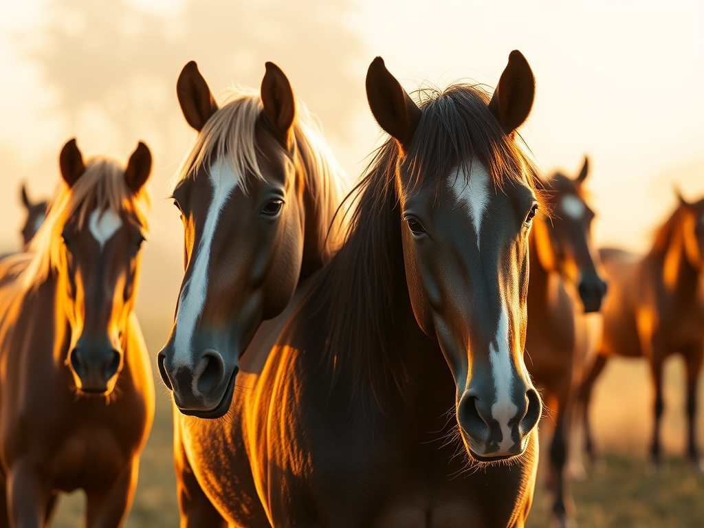 Cavalos de diferentes raças em um haras